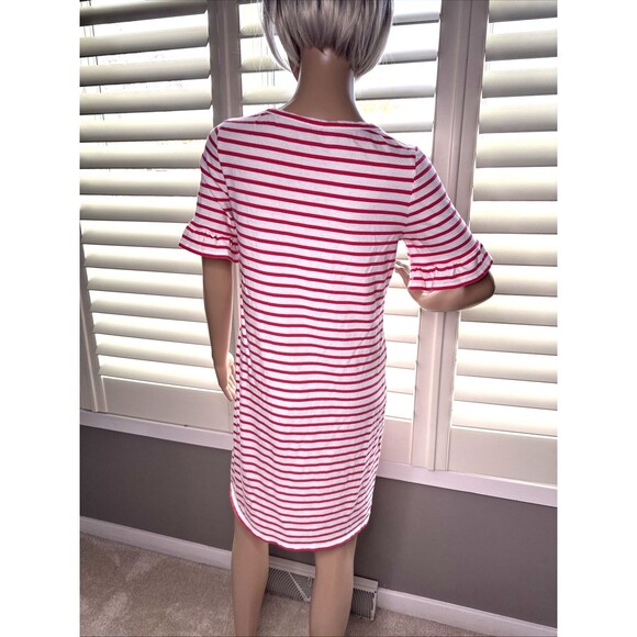 BODEN SZ 8 Dress Pink White Stripe Ruffle Sleeve Casual Rayon Modal Stretchy - Picture 4 of 13